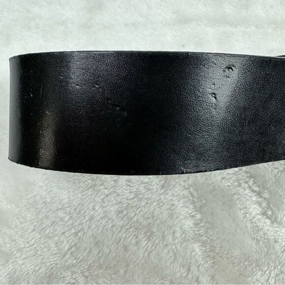 Women's M/L Black Leather Belt Bronze Metal Studded Floral Star Buckle Western - Picture 4 of 6